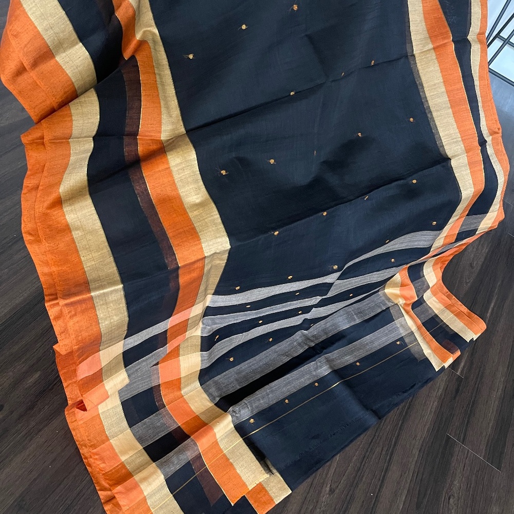 Black Cotton Tant Saree